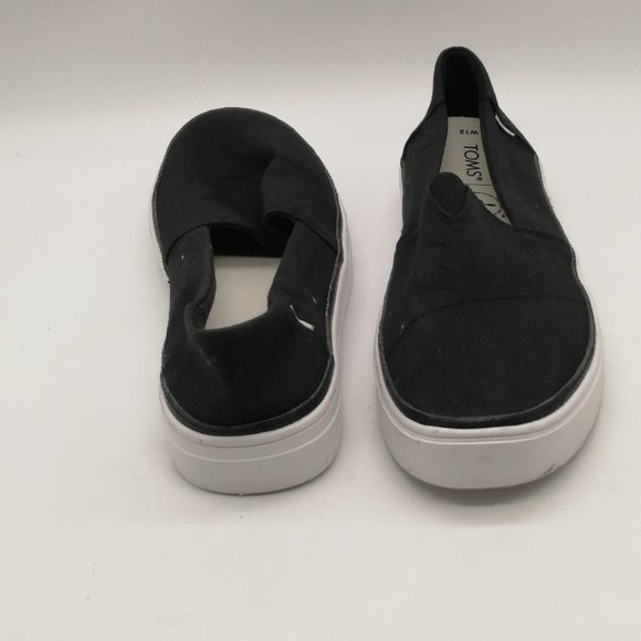 Toms Womens Sneaker Black Canvas Slip On Loafer Elastic Inset Round Toe Flat 12 - Picture 3 of 9